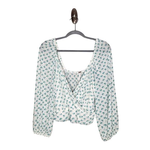 Free People Size Small Sweetie Pie Blouse Teal & Blue Floral Print Top - Picture 2 of 11